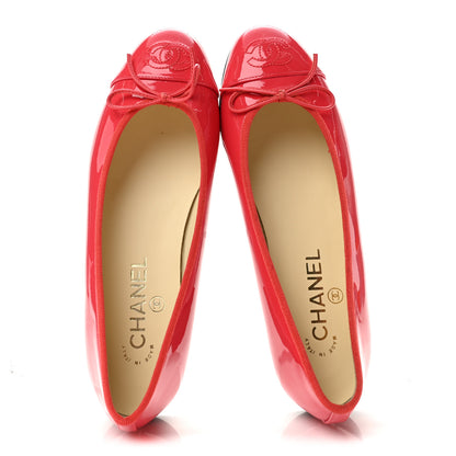 Chanel Patent Calfskin CC Cap Toe Ballerina Flats 37 Coral 2 of 9