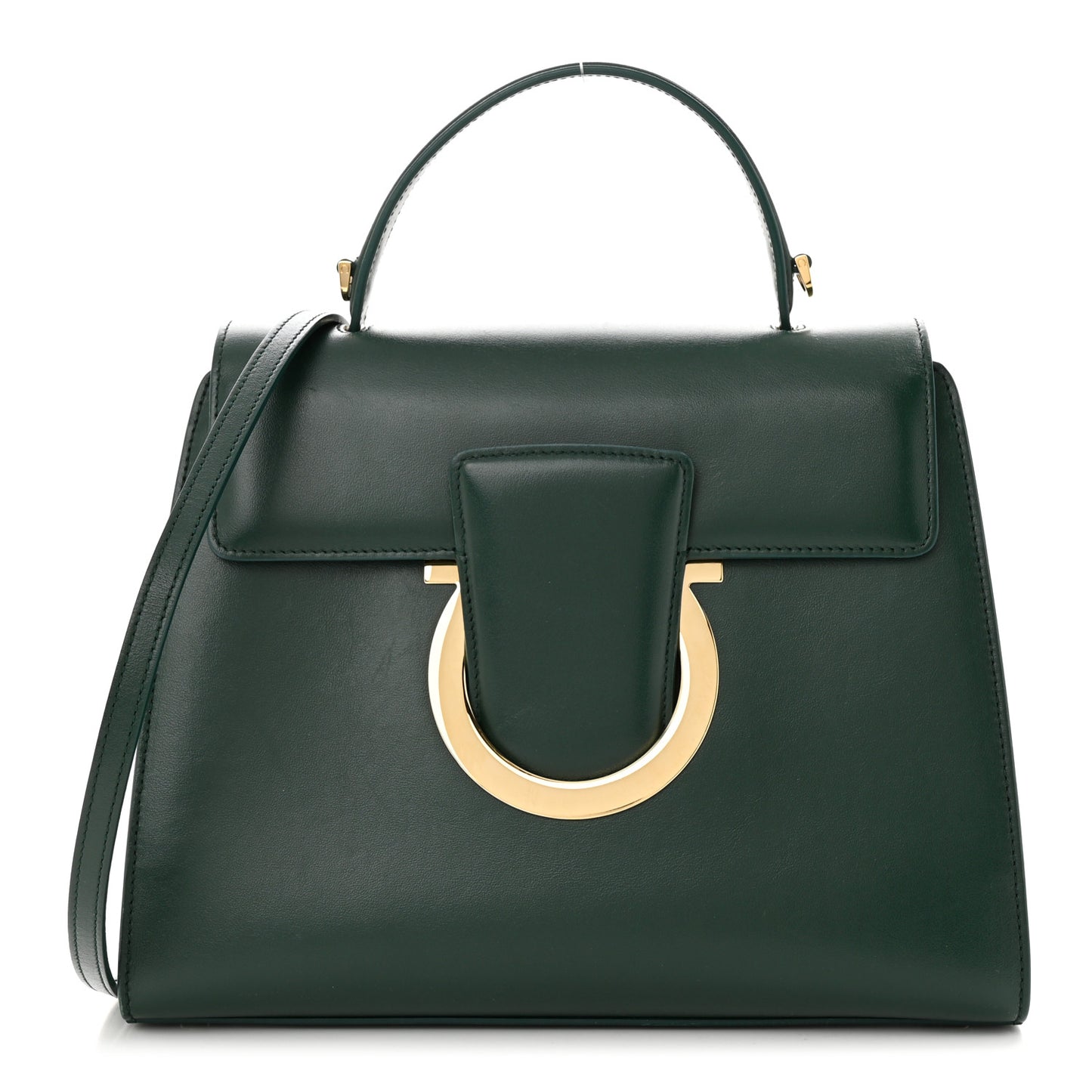 Calfskin Thalia Flap Top Handle Satchel Dark Green