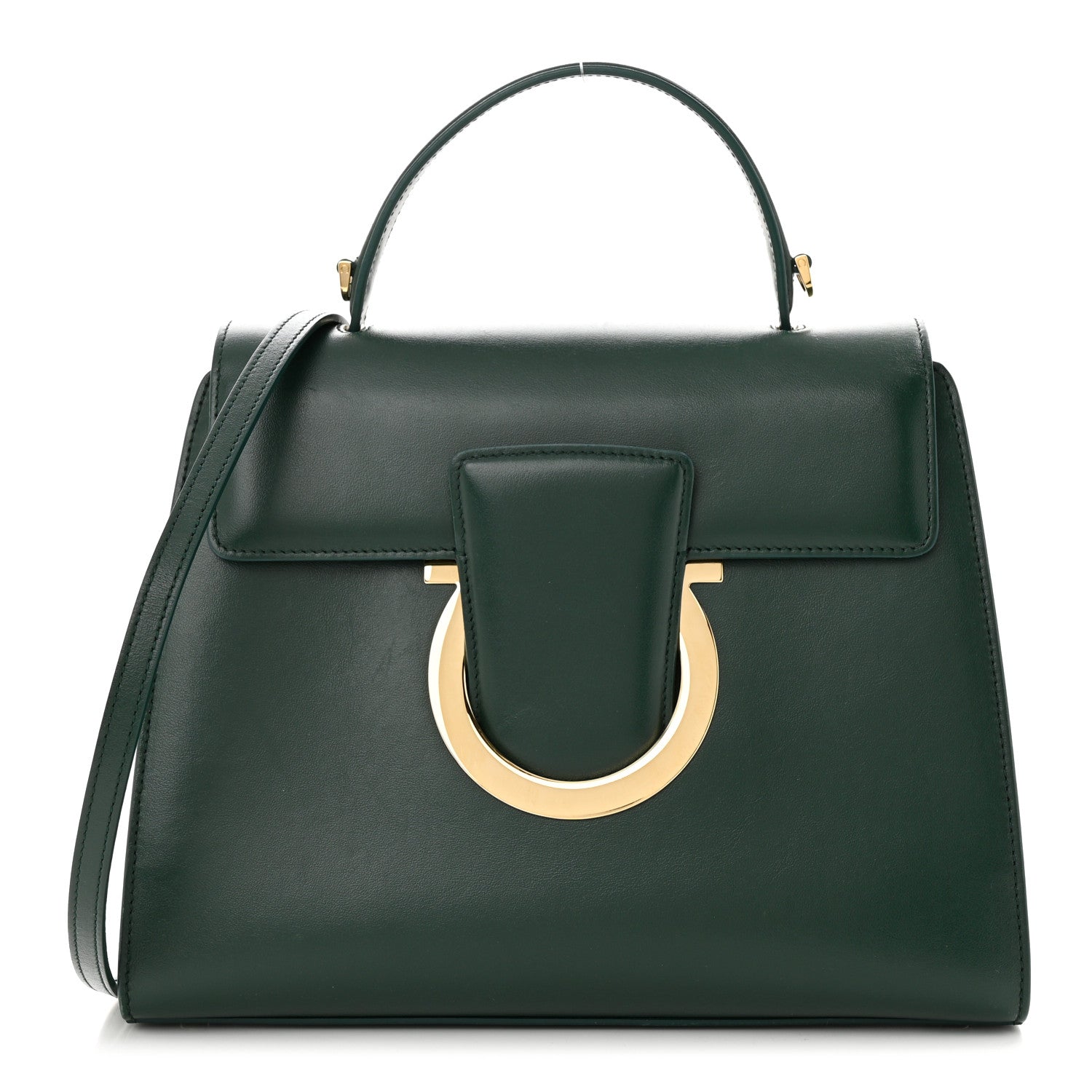 Salvatore Ferragamo Calfskin Thalia Flap Top Handle Satchel Dark Green 1 of 11