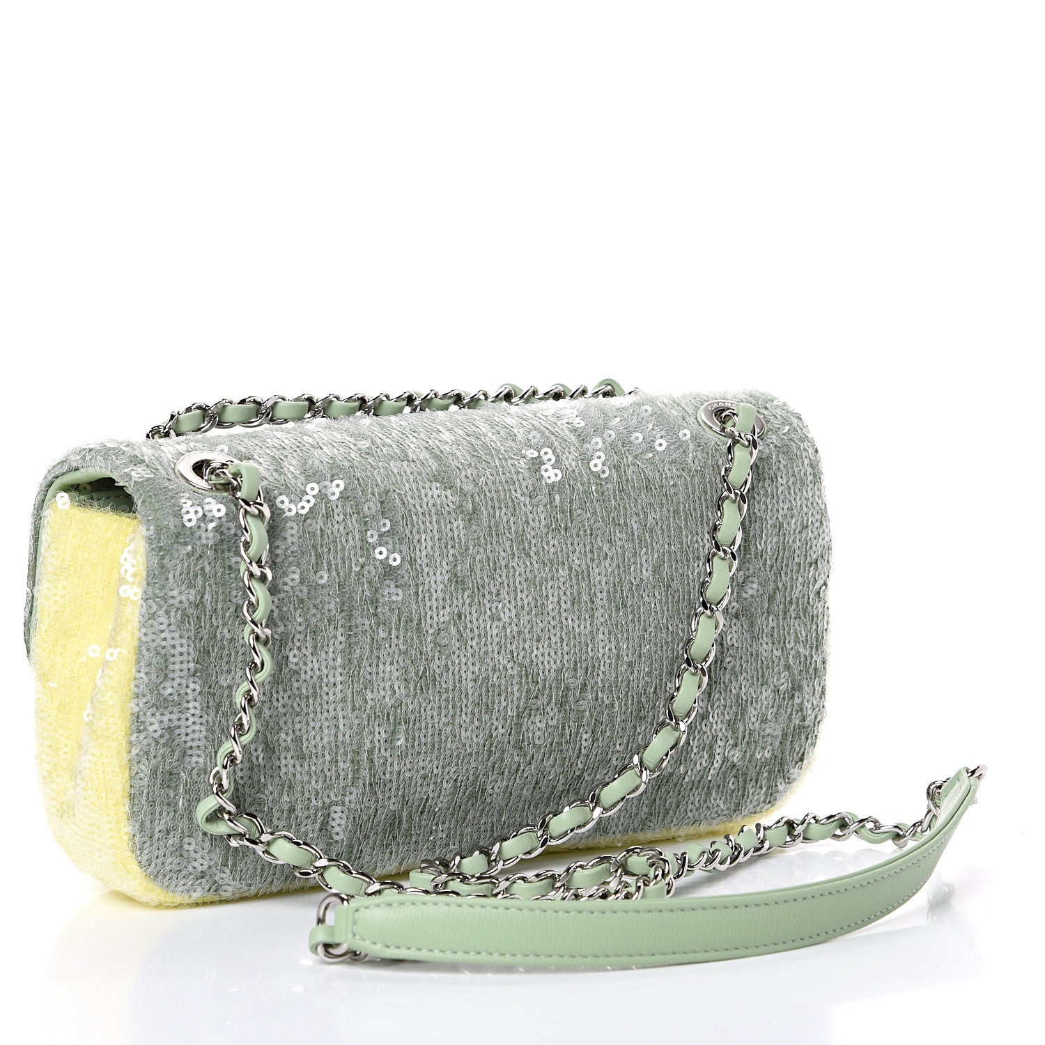 Chanel Sequin Mini Waterfall Flap Green Light Green Yellow 2 of 10