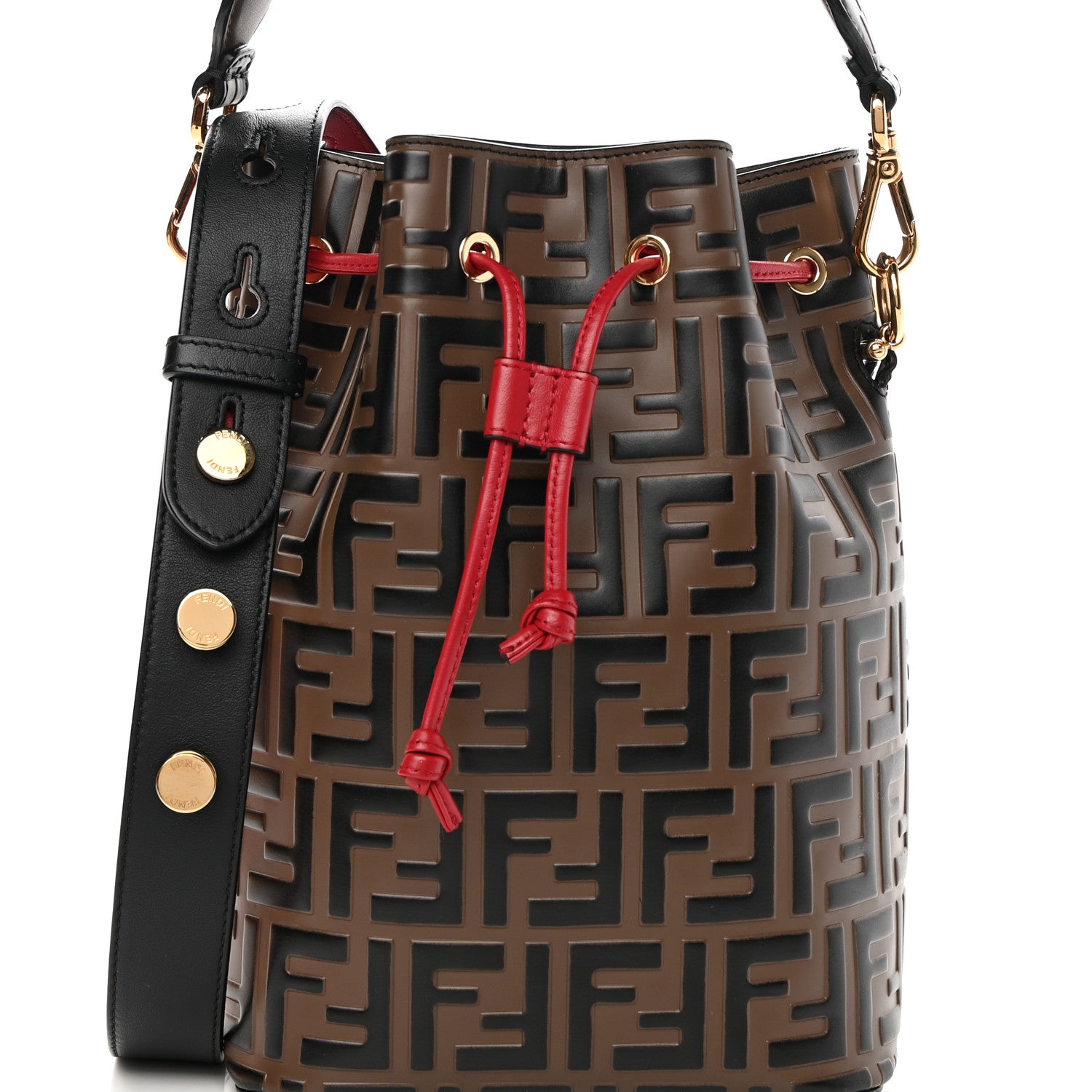 Fendi Vitello Grace F is Fendi Bi-Color FF 1974 Embossed Grande Mon Tresor Bucket Bag Maya Black Fragola 8 of 12