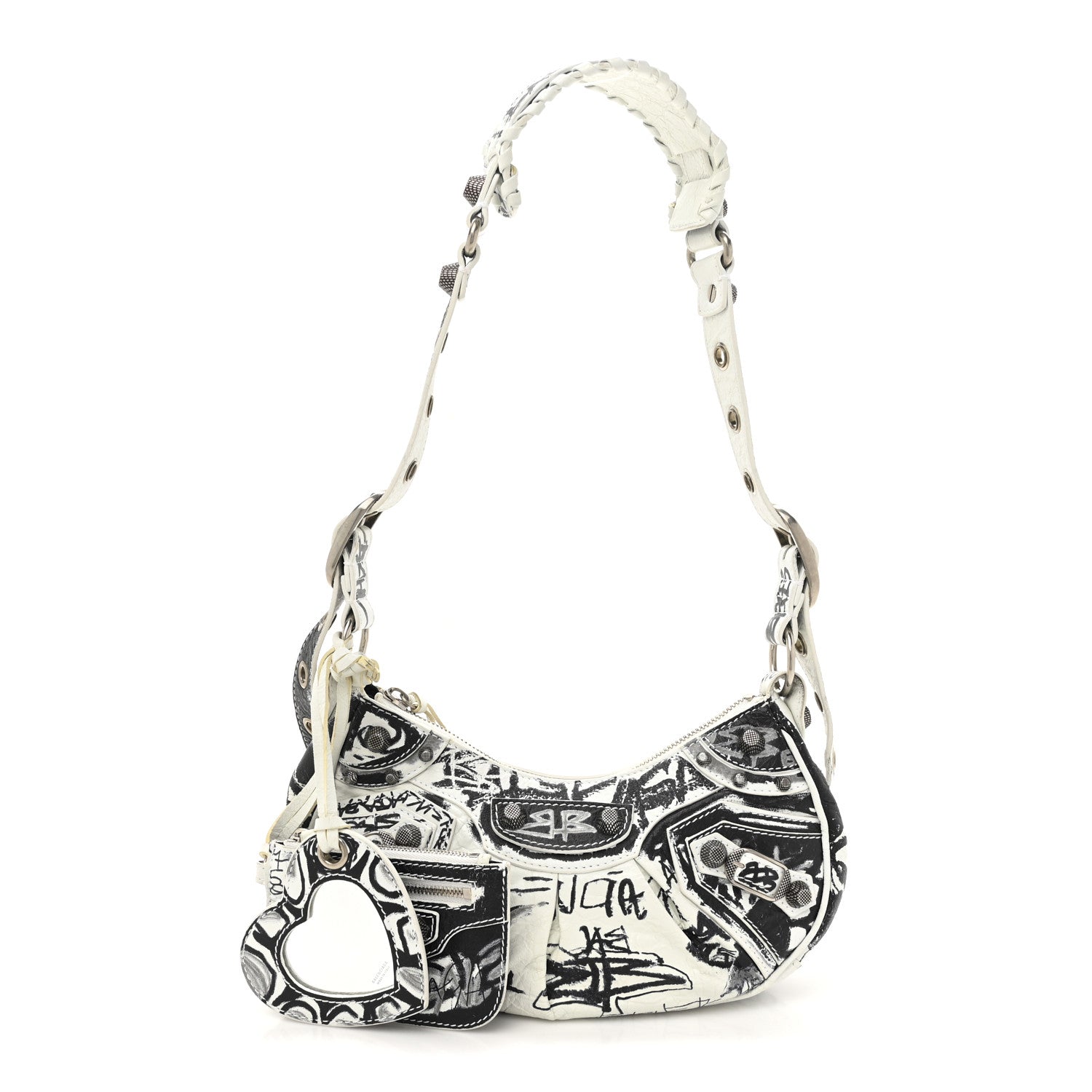 Balenciaga Agneau Arena Graffiti Le Cagole Shoulder Bag XS White Black 4 of 19