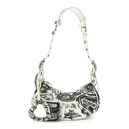 Balenciaga Agneau Arena Graffiti Le Cagole Shoulder Bag XS White Black 4 of 19