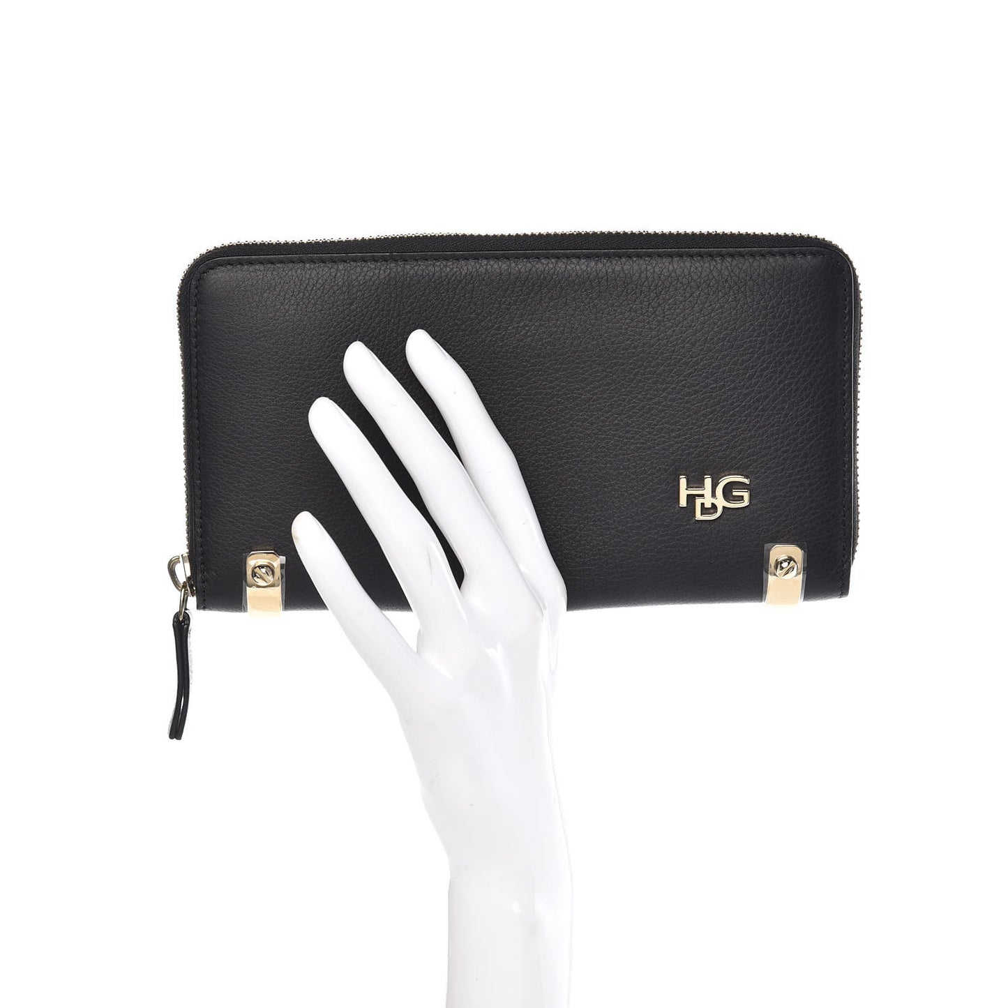 Calfskin HDG Zip Long Wallet Black