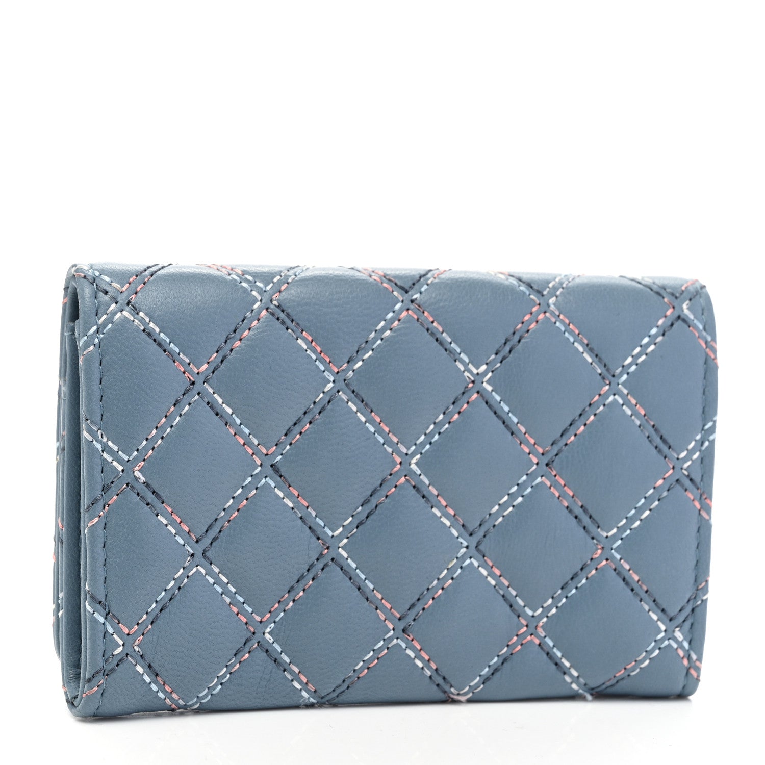 Chanel Lambskin Double Stitch Quilted Flap Card Holder Light Blue 3 of 8