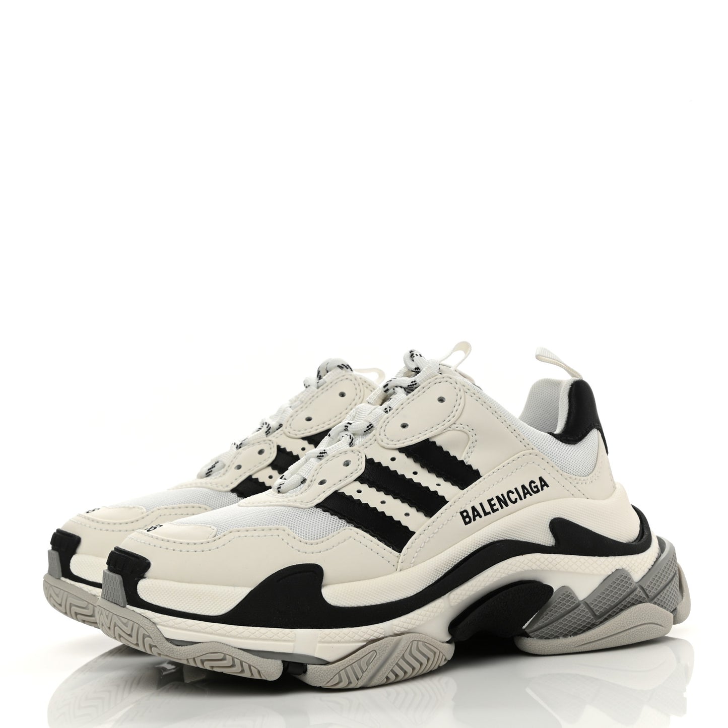 X ADIDAS Fabric Mesh Womens Triple S Sneakers 36 White Black Light Grey Grey
