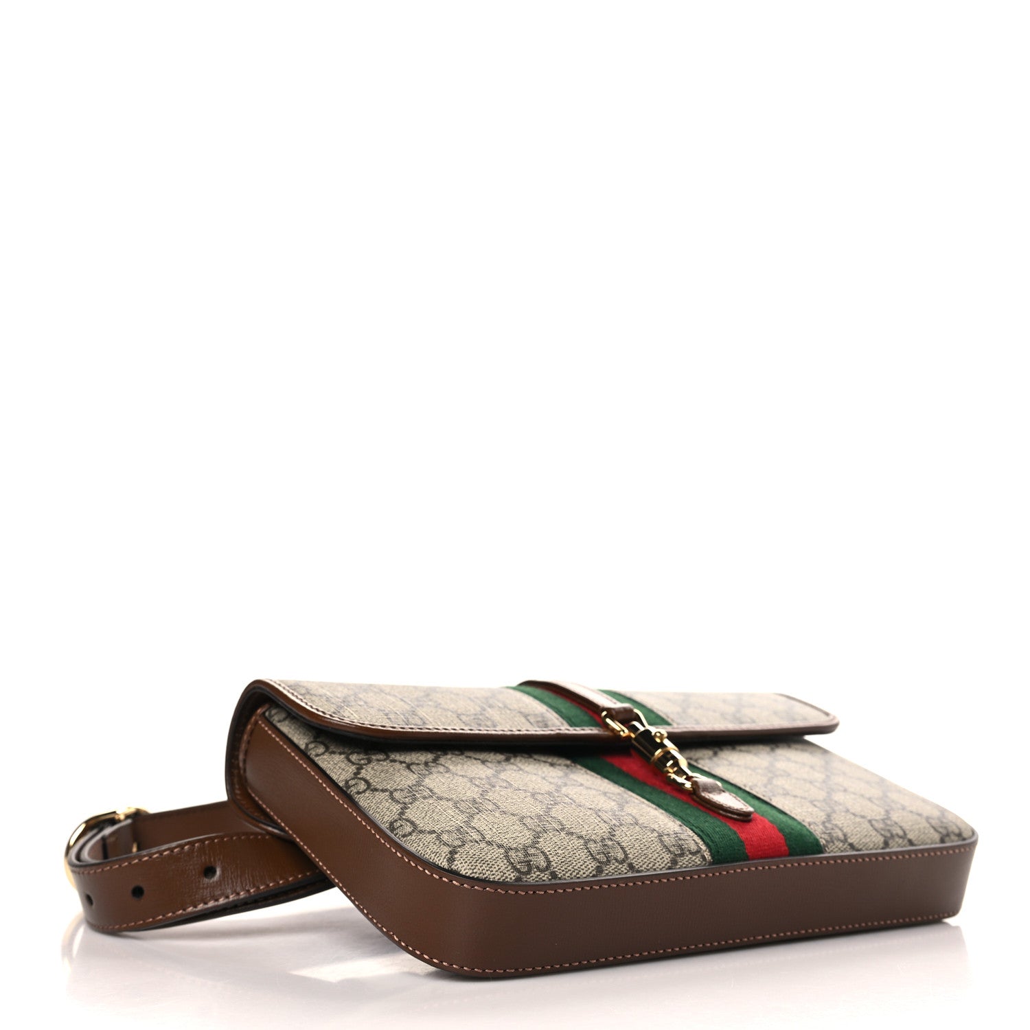 Gucci GG Supreme Monogram Azalea Calfskin Web Jackie 1961 Belt Bag 100 40 Beige Ebony Brown Sugar 4 of 9