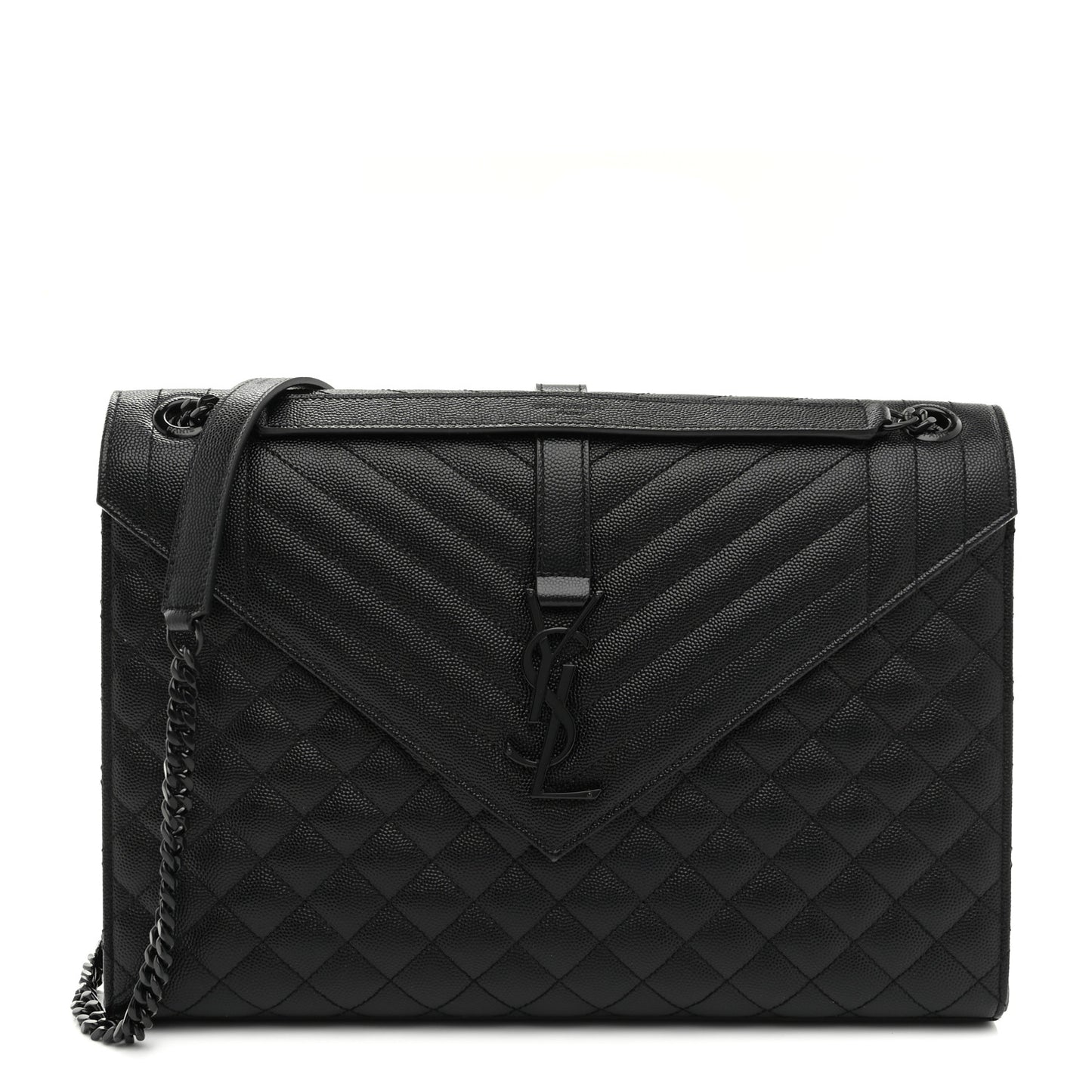 Grain De Poudre Textured Mixed Matelasse Large Triquilt Monogram Monochrome Satchel Black