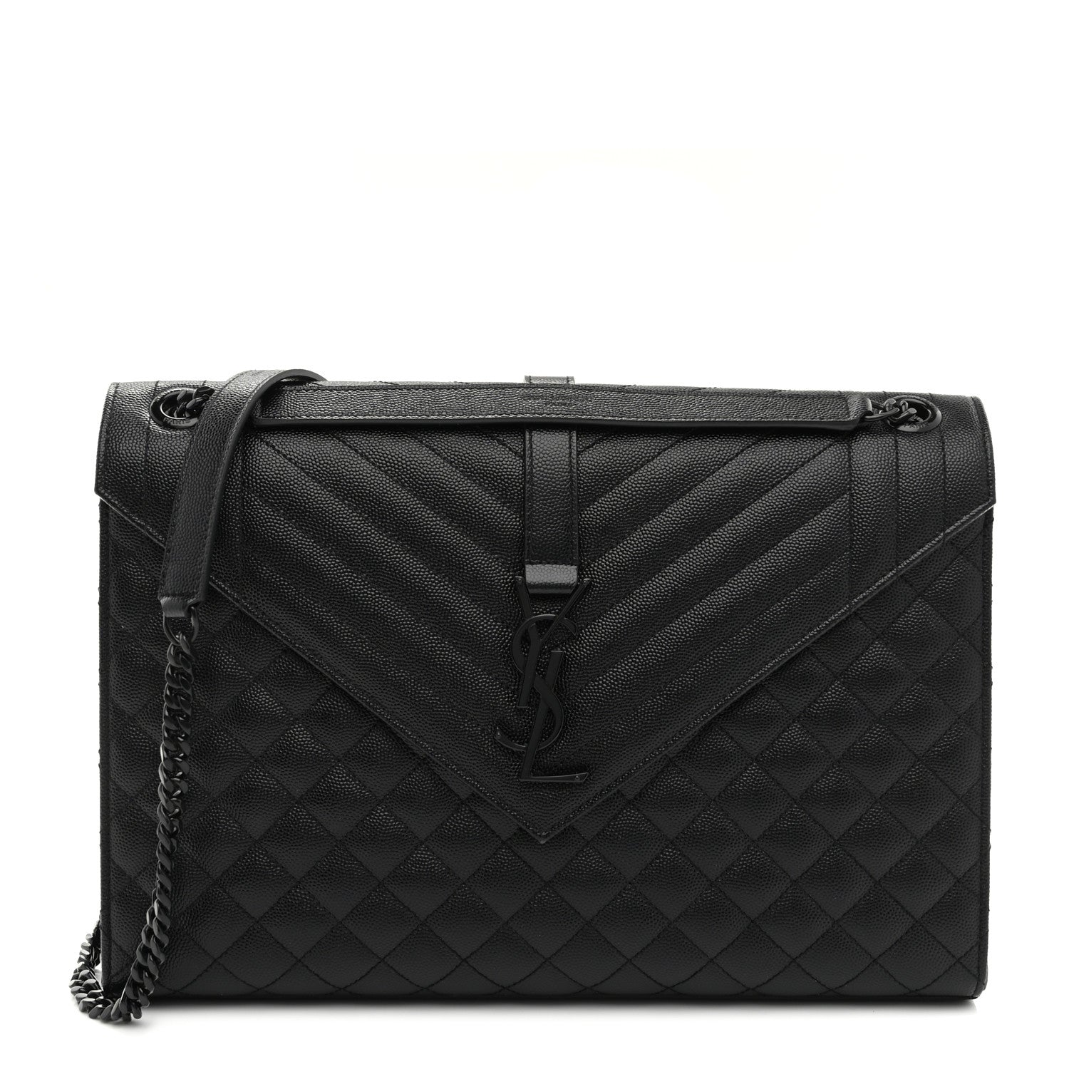 Saint Laurent Grain De Poudre Textured Mixed Matelasse Large Triquilt Monogram Monochrome Satchel Black 1 of 11