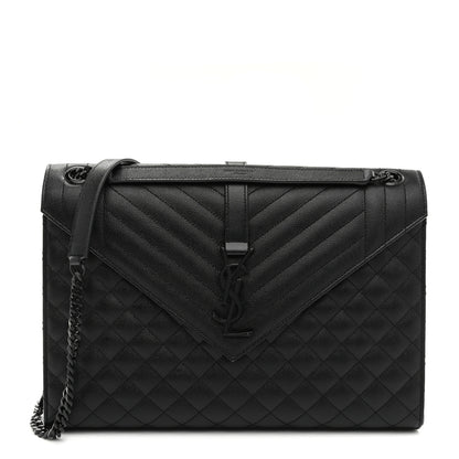 Saint Laurent Grain De Poudre Textured Mixed Matelasse Large Triquilt Monogram Monochrome Satchel Black 1 of 11