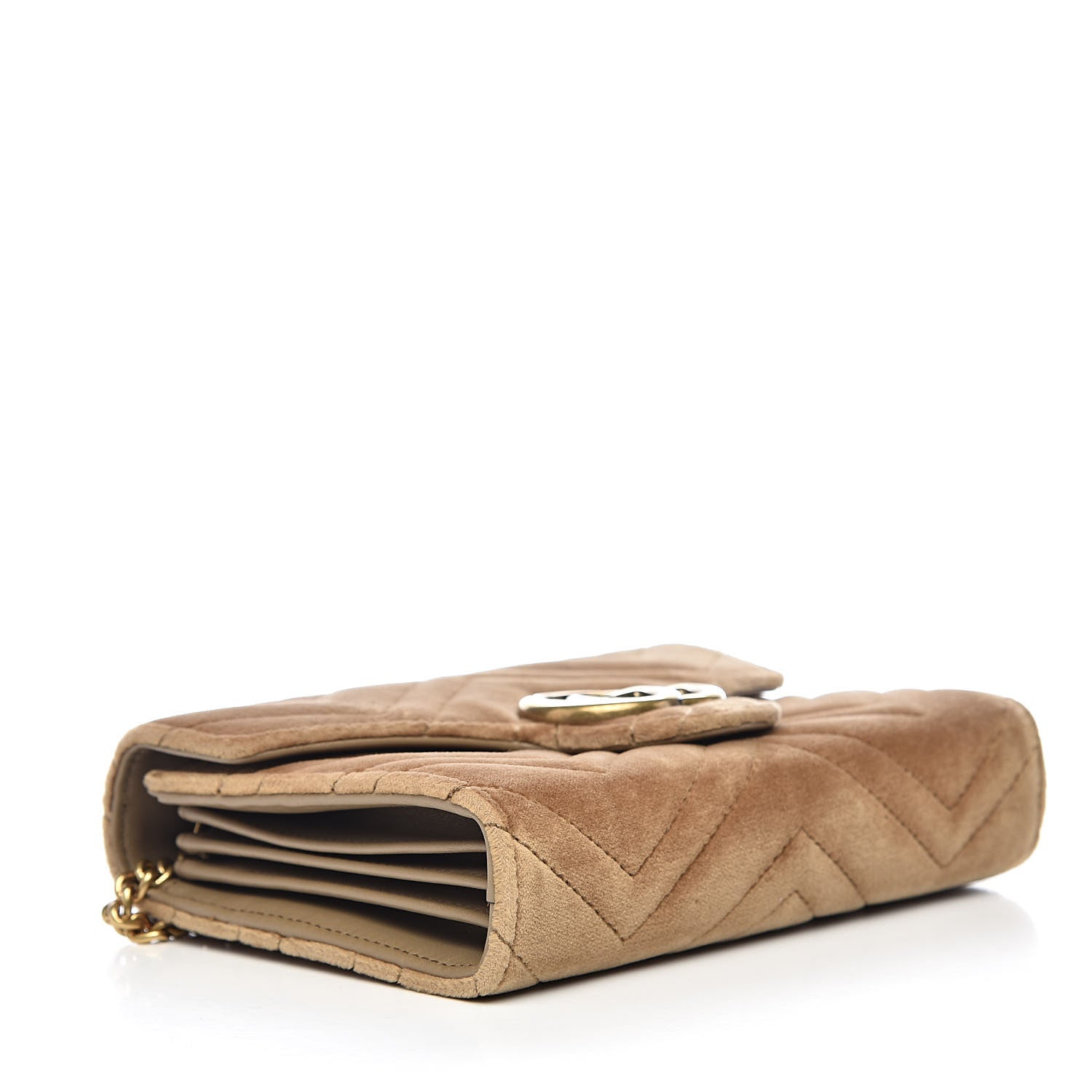Gucci Velvet Matelasse GG Marmont Chain Wallet Taupe 4 of 11