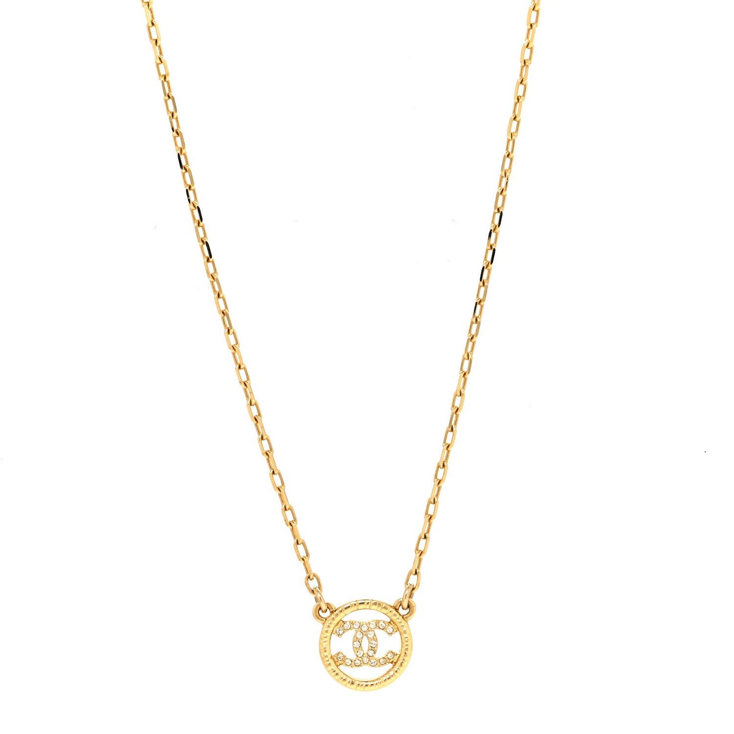 Chanel Crystal Metal CC Round Pendant Necklace Gold 1 of 5