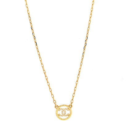 Chanel Crystal Metal CC Round Pendant Necklace Gold 1 of 5