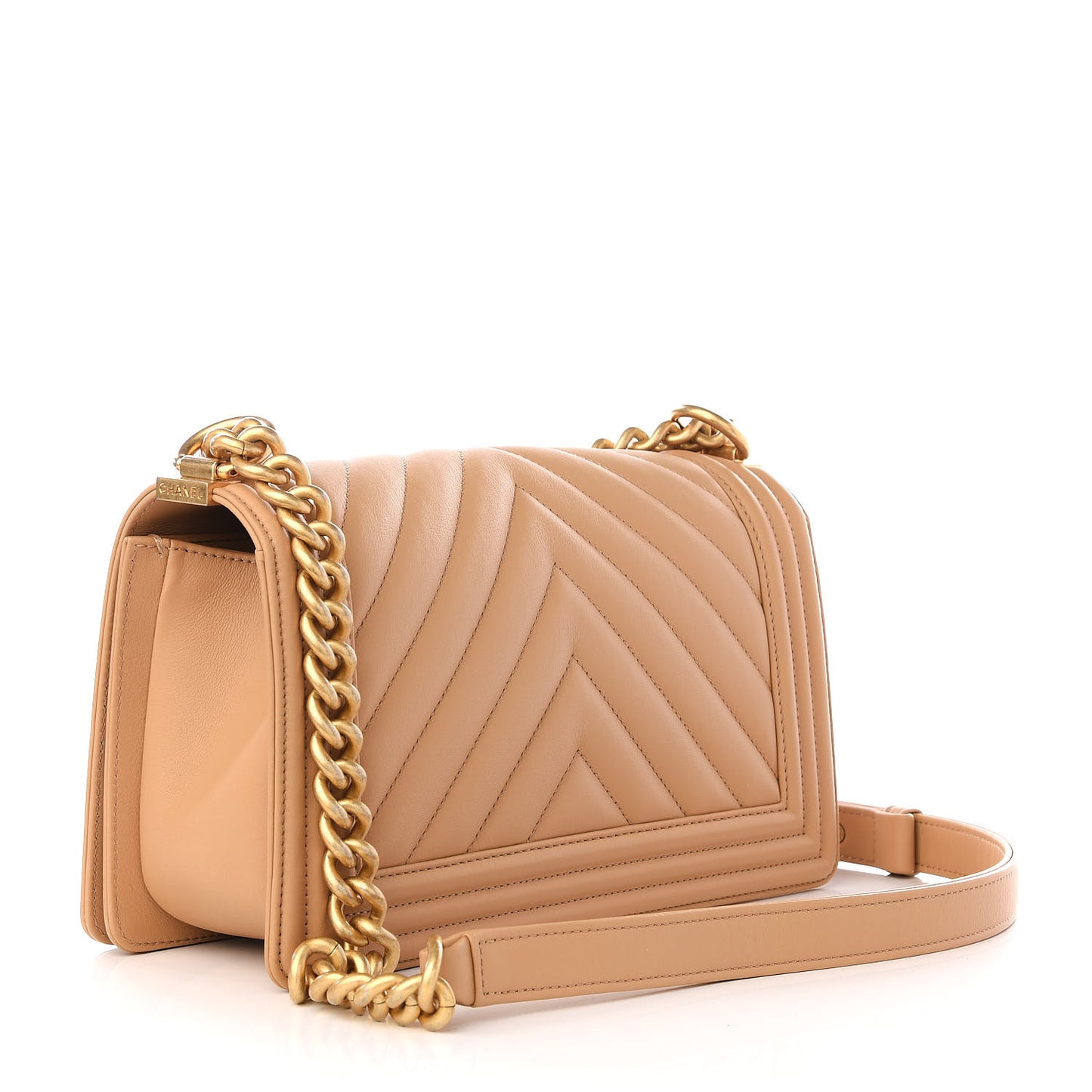 Calfskin Chevron Quilted Medium Boy Flap Beige