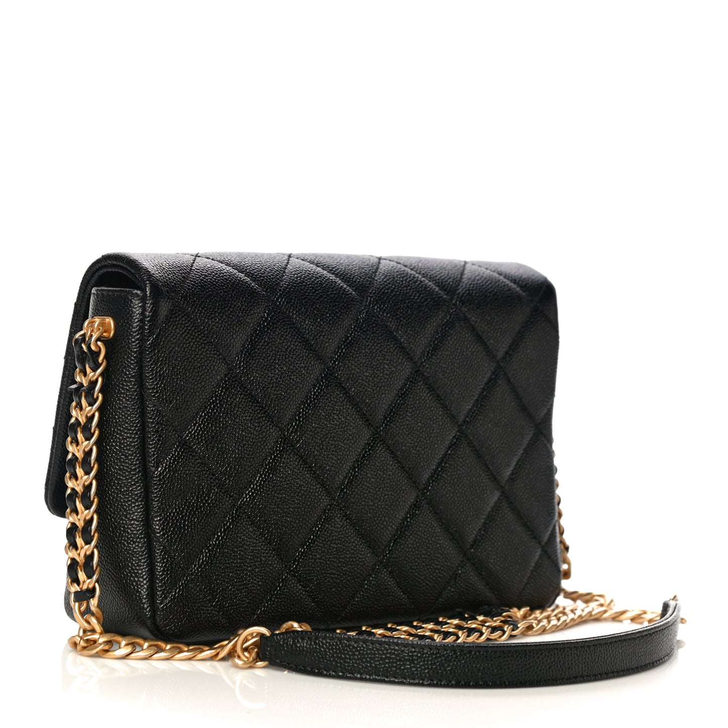 Shiny Caviar Quilted Small Chain Melody Flap Black