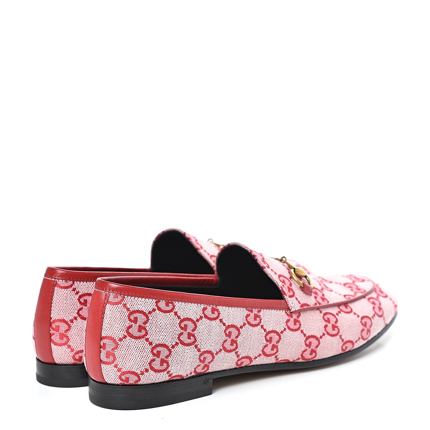 Gucci Canvas GG Monogram Horsebit Womens Jordaan Loafers 39 Gardenia Hibiscus Red 4 of 8