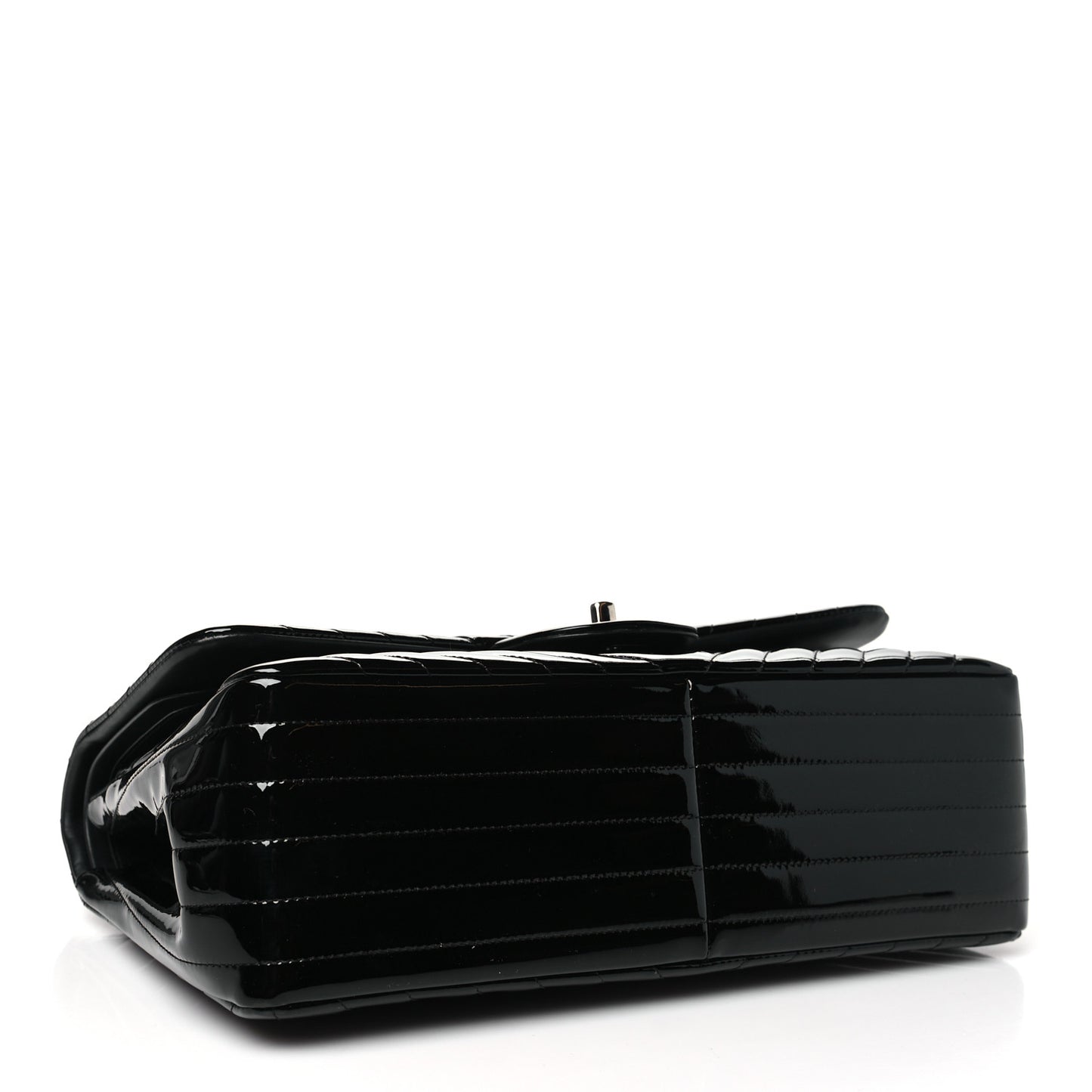 Patent Chevron Quilted Jumbo Double Flap Black