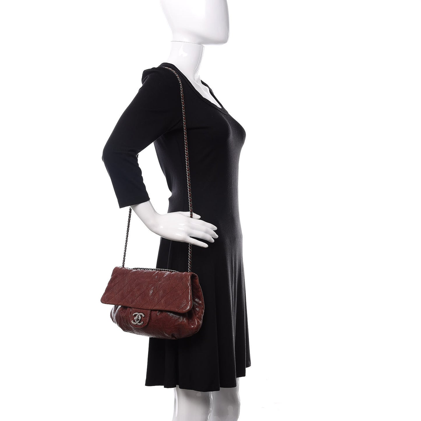 Caviar Quilted Medium Elastic Flap Bordeaux