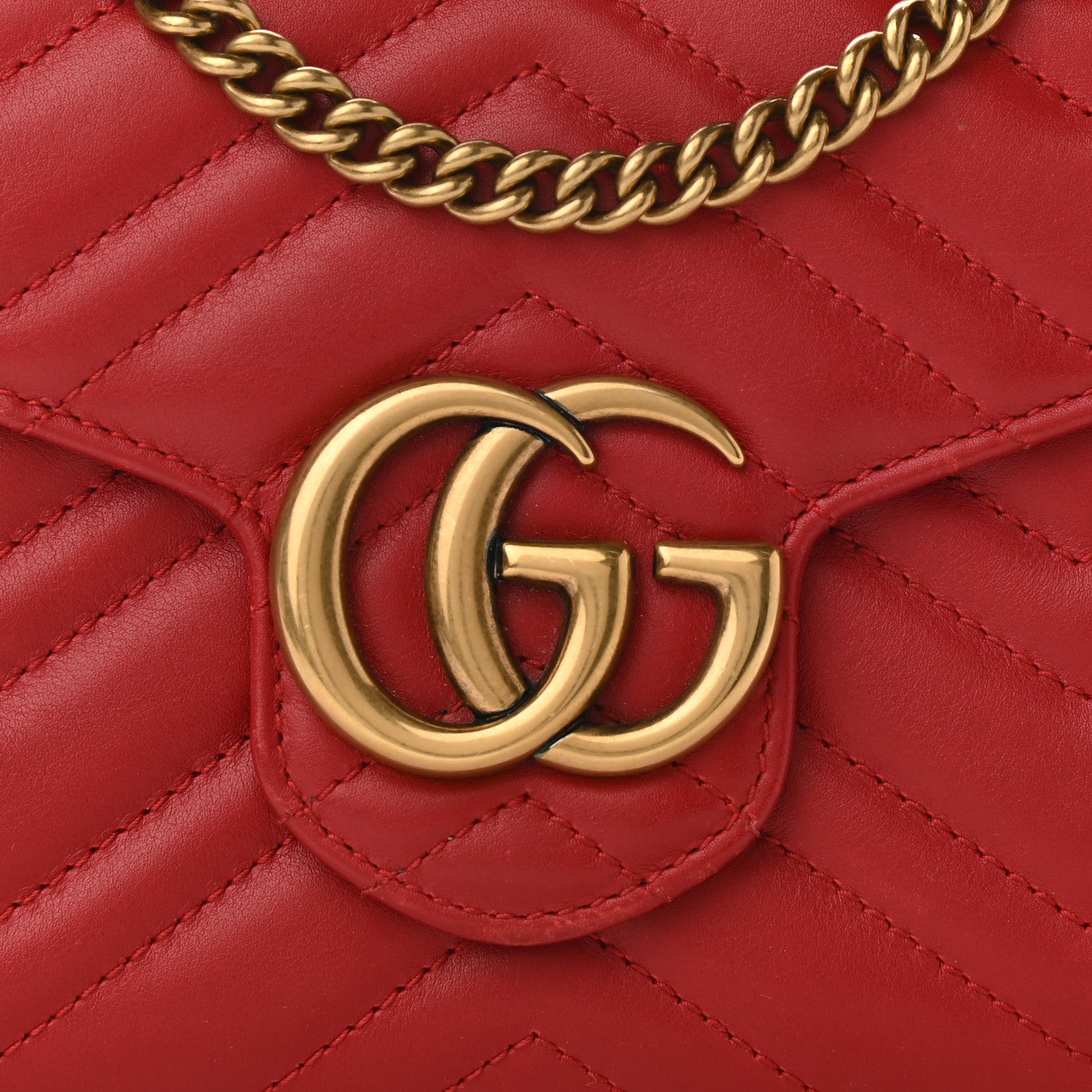 Gucci Calfskin Matelasse GG Marmont Chain Wallet Hibiscus Red 9 of 12