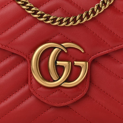 Gucci Calfskin Matelasse GG Marmont Chain Wallet Hibiscus Red 9 of 12