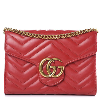 Gucci Calfskin Matelasse GG Marmont Chain Wallet Hibiscus Red 1 of 17