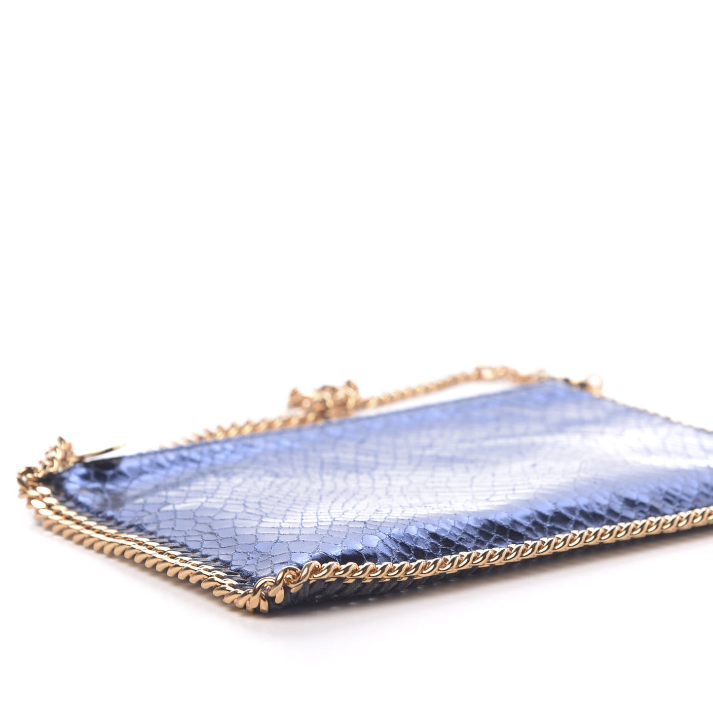 Metallic Faux Snakeskin Falabella Clutch Blue