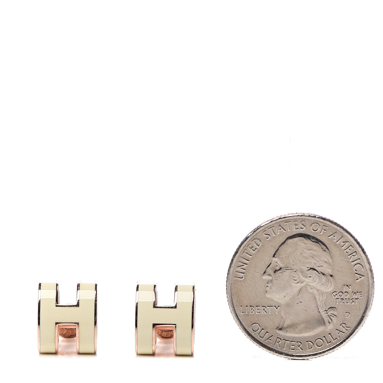 Hermes Rose Gold Lacquered Pop H Earrings Ecru 2 of 5