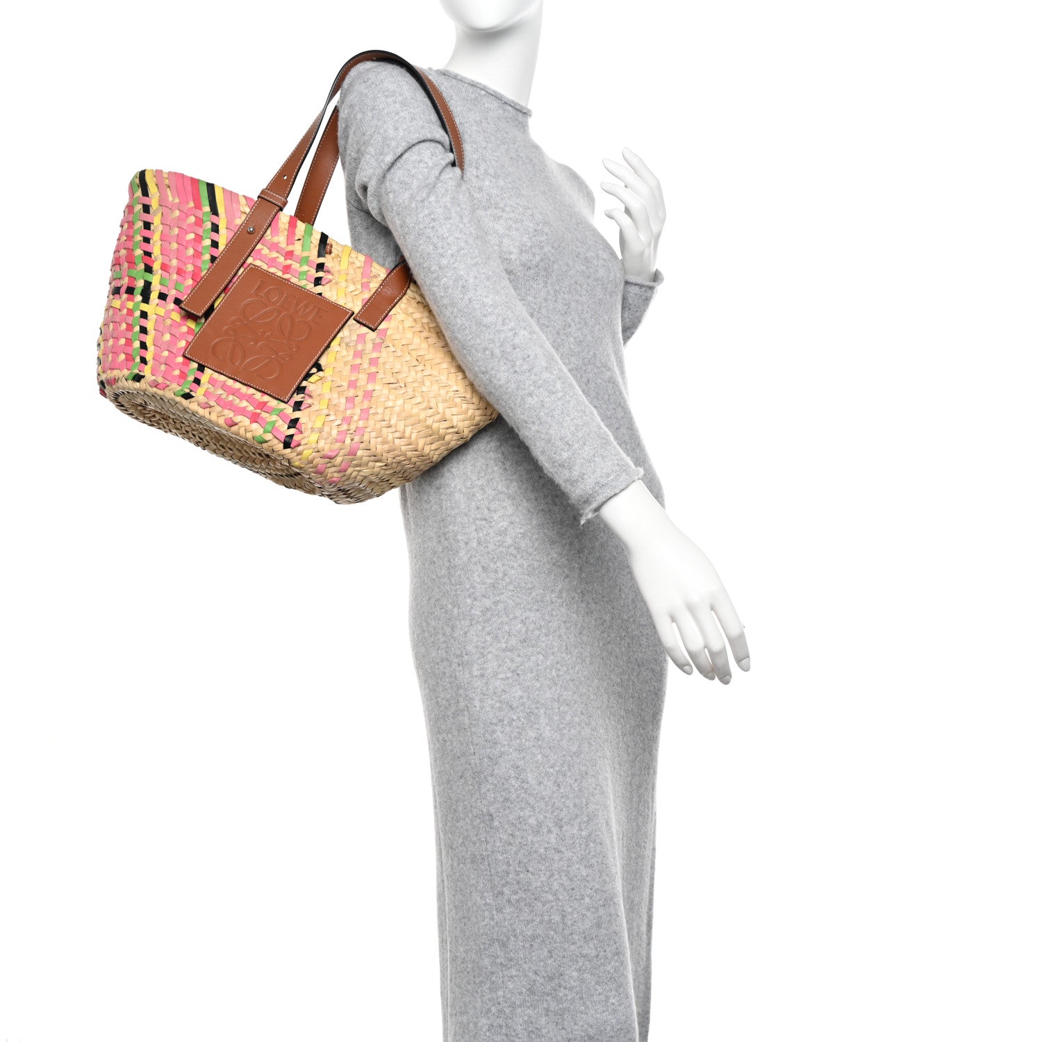 Loewe Raffia Basket Tote Bag Pink Multicolor 2 of 9