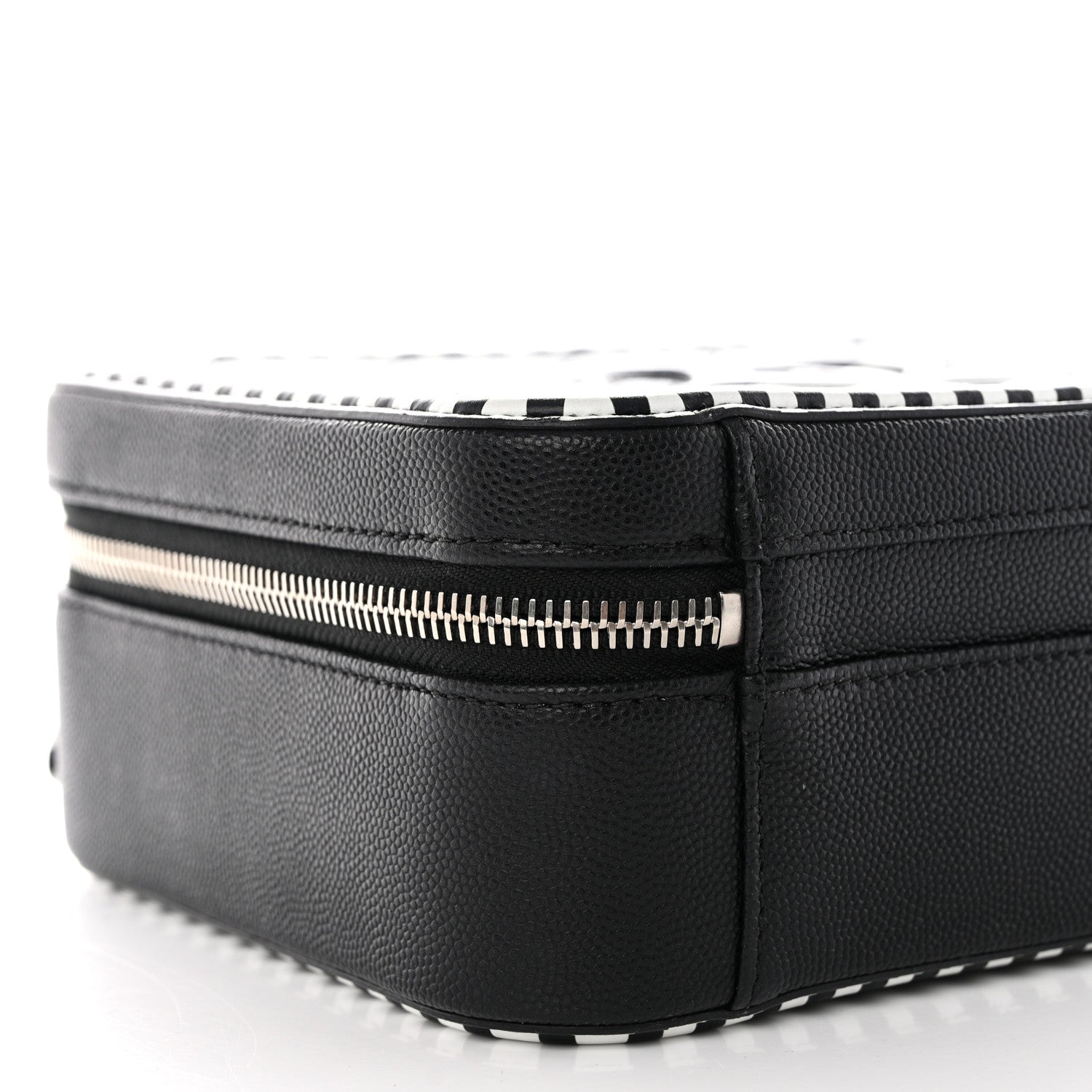 Chanel Caviar Quilted Striped Medium CC Filigree Vanity Case Black White 9 of 10