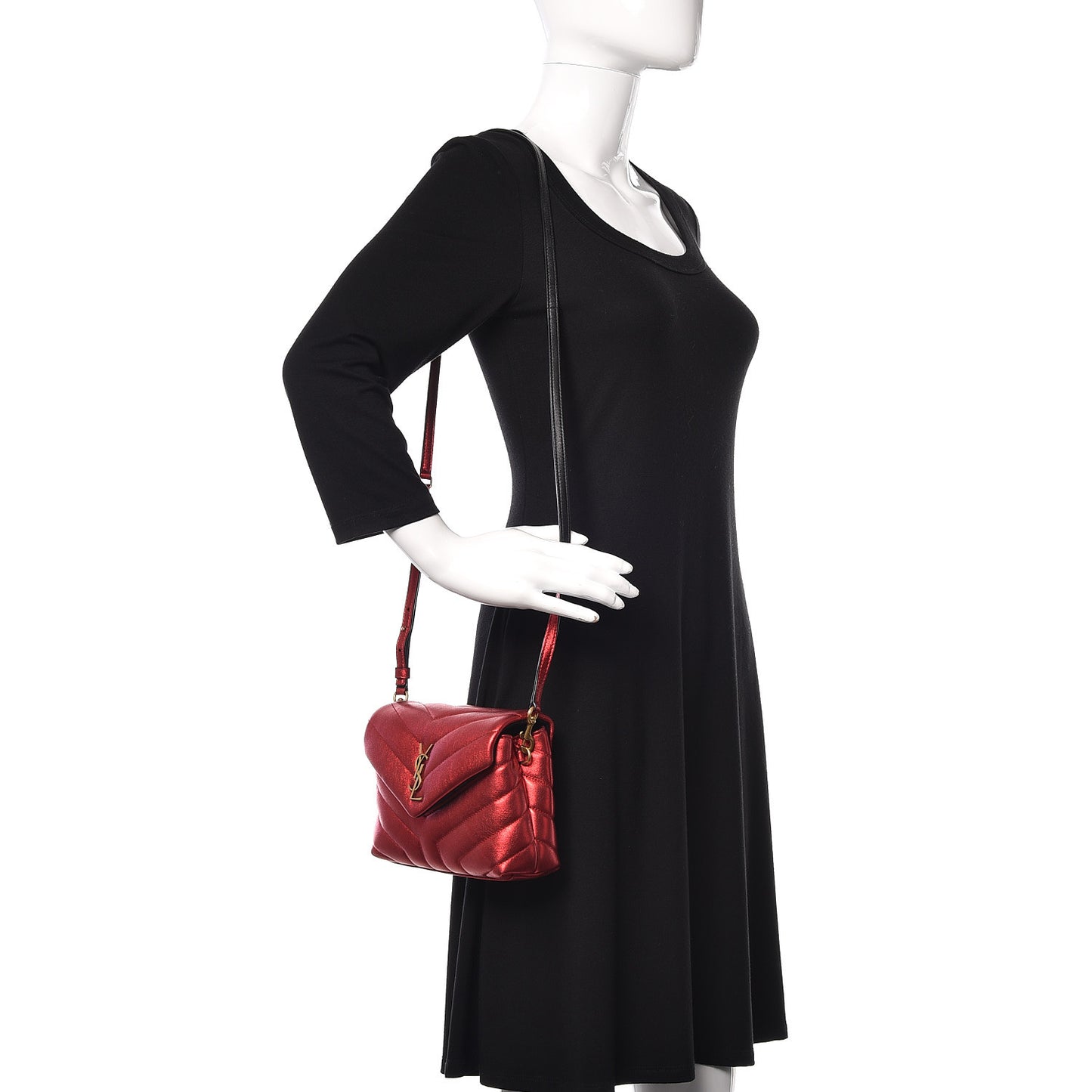 Metallic Calfskin Y Quilted Monogram Toy Loulou Crossbody Bag Red
