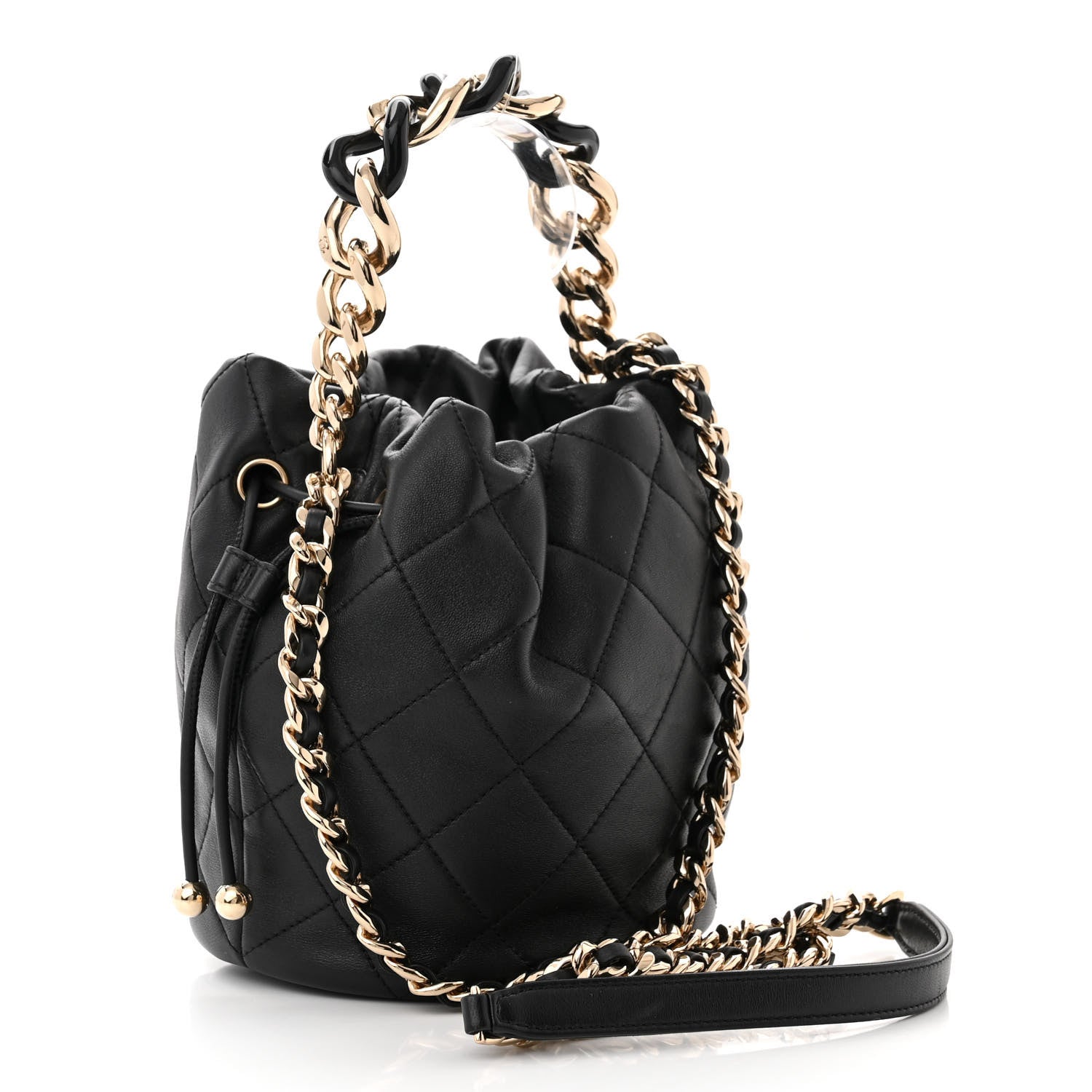 Chanel Shiny Lambskin Quilted Chain Is More Drawstring Bag Black 3 of 11