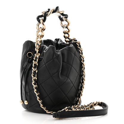 Chanel Shiny Lambskin Quilted Chain Is More Drawstring Bag Black 3 of 11