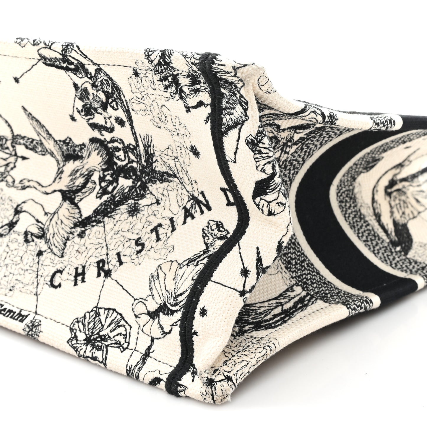 Canvas Zodiac Toile De Jouy Embroidered Medium Book Tote Latte