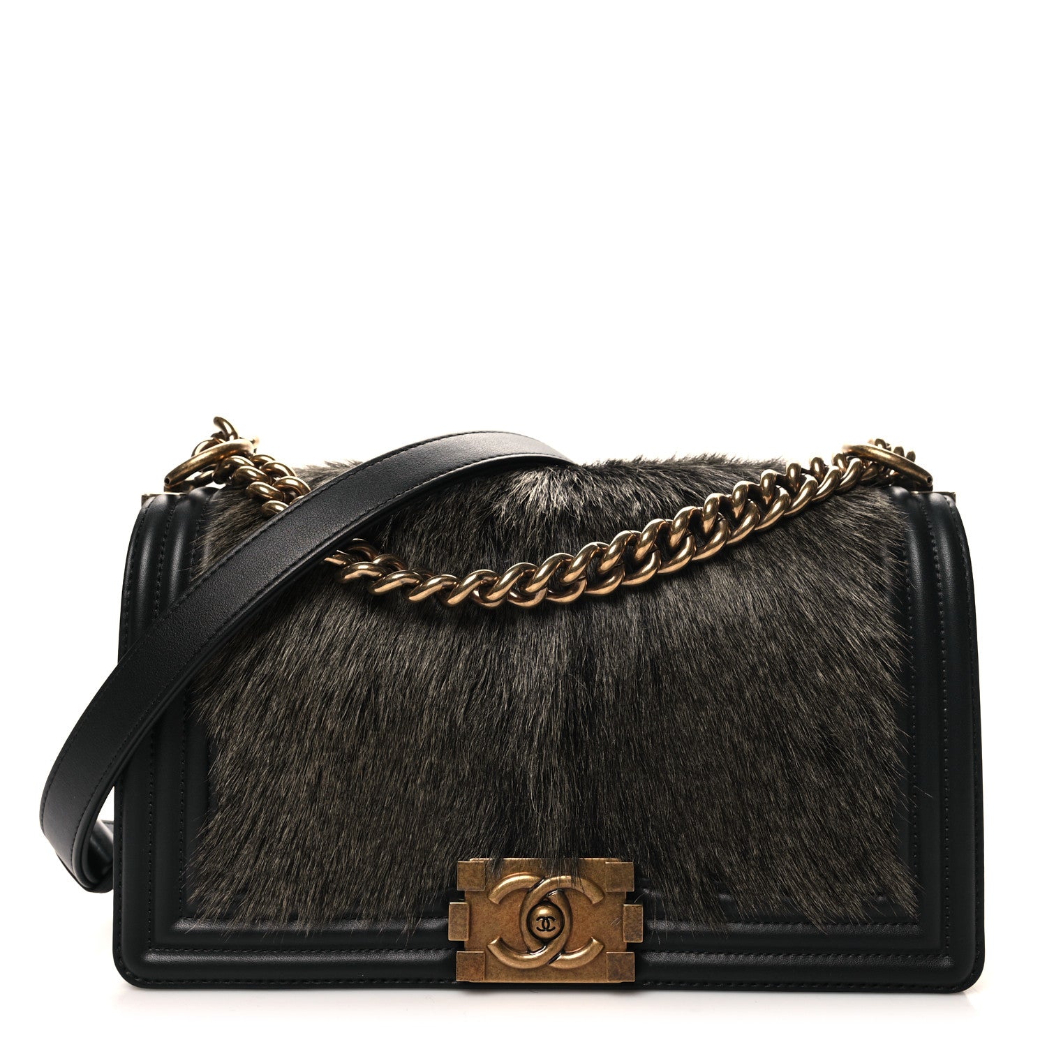 Chanel Fur Calfskin Medium Boy Flap Black 1 of 11