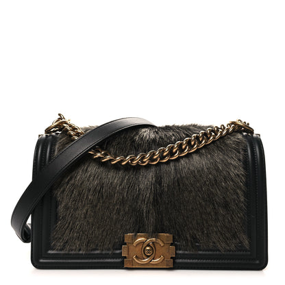 Chanel Fur Calfskin Medium Boy Flap Black 1 of 11