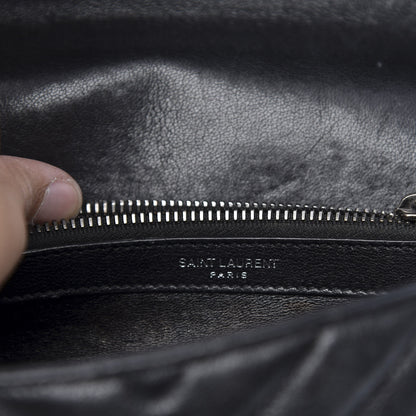 Saint Laurent Sheepskin Matelasse Chevron Monogram Medium College Bag Black 11 of 13