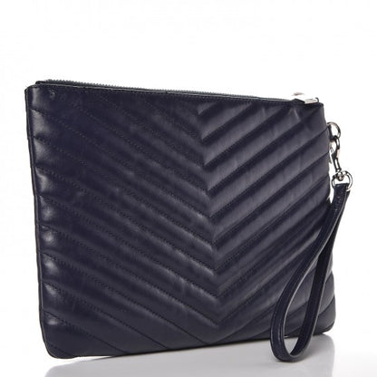 Saint Laurent Calfskin Matelasse Chevron Monogram A5 Wristlet Medium Blue 3 of 8