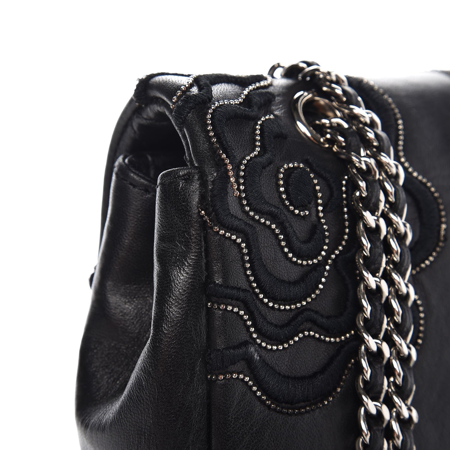 Chanel Lambskin Studded Camellia Embroidered Medium Flap Black 9 of 9
