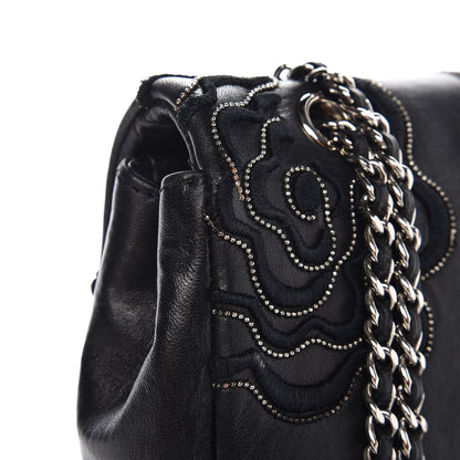 Chanel Lambskin Studded Camellia Embroidered Medium Flap Black 9 of 9