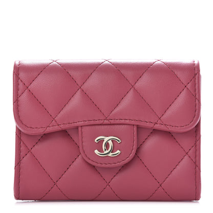 Chanel Lambskin Quilted Flap Card Holder Wallet Dark Pink 1 of 22