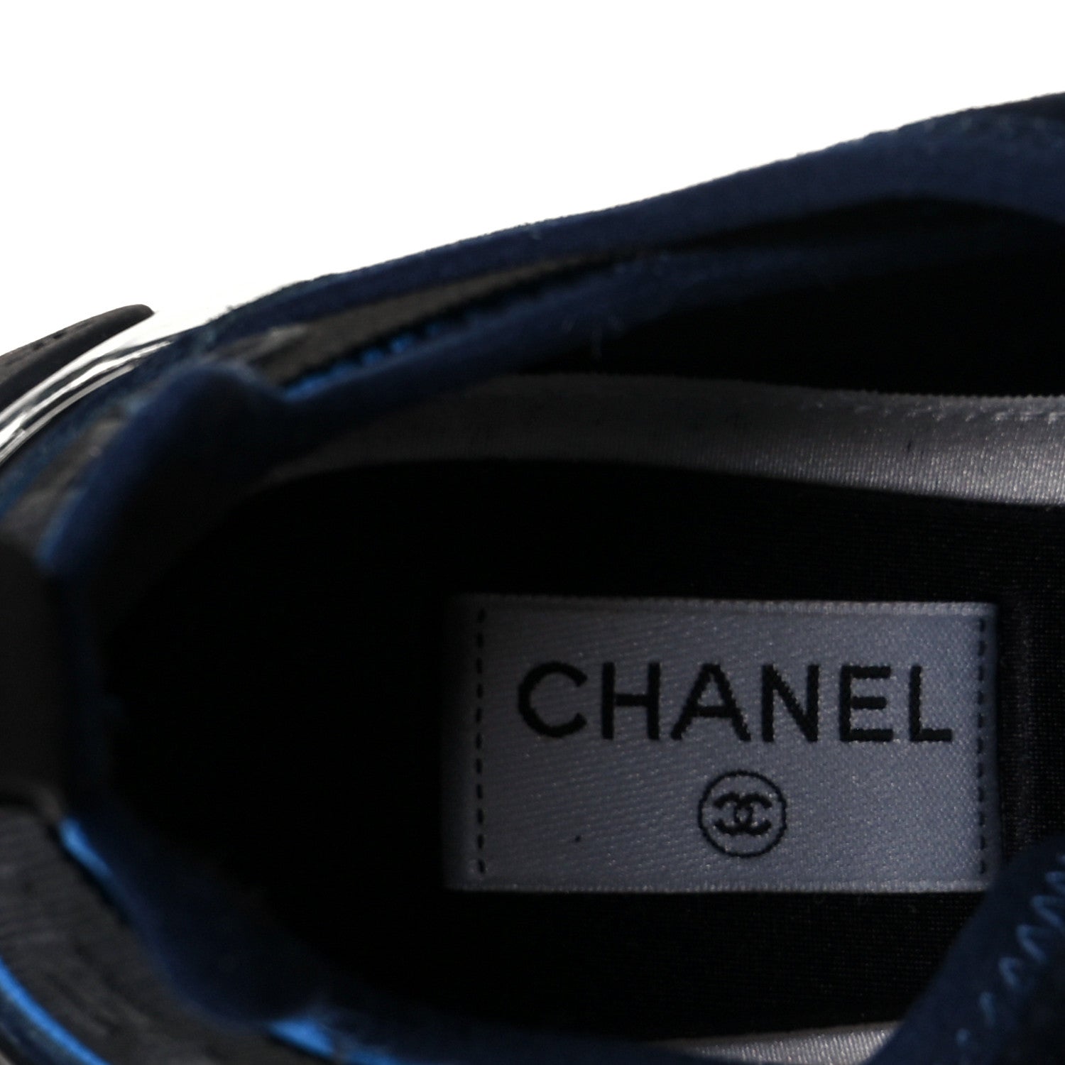 Chanel Suede Calfskin Velvet Grosgrain CC Sneakers 39.5 Navy Blue Black 7 of 9