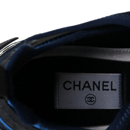 Chanel Suede Calfskin Velvet Grosgrain CC Sneakers 39.5 Navy Blue Black 7 of 9