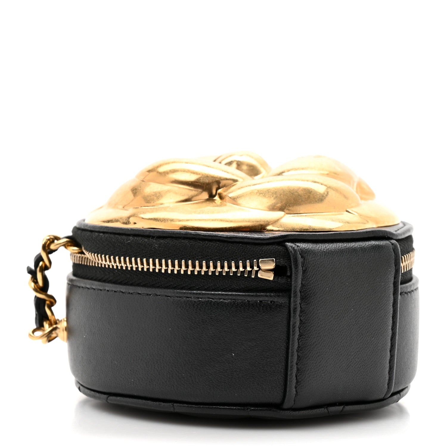 Chanel Lambskin Mini Camellia Bouquet Clutch With Chain Black Gold 4 of 10