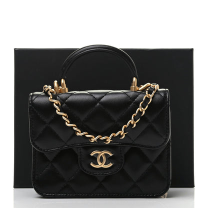 Chanel Lambskin Quilted Top Handle Flap Coin Purse With Chain Black 9 of 9