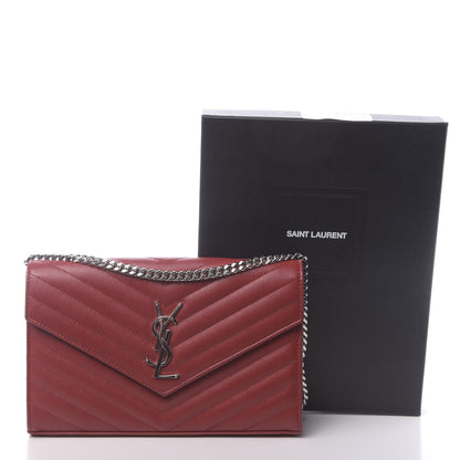 Saint Laurent Grain De Poudre Matelasse Chevron Monogram Chain Wallet Rouge Eros 10 of 10