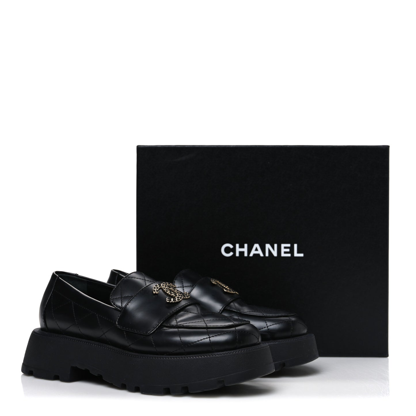 Calfskin Stitched CC Loafers 37.5 Black