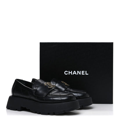 Chanel Calfskin Stitched CC Loafers 37.5 Black 11 of 11