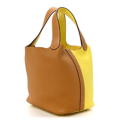Hermes Taurillon Clemence Casaque Picotin Lock 18 PM Lime Sesame 3 of 10