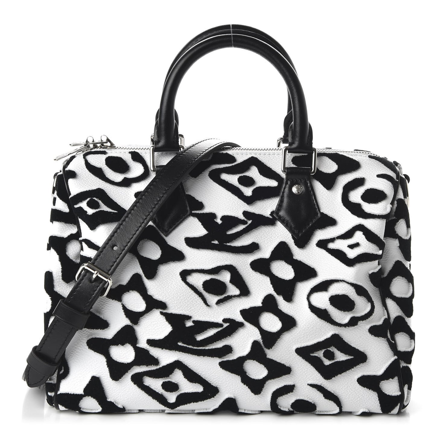 X UF Tufted Monogram Speedy Bandouliere 25 White Black