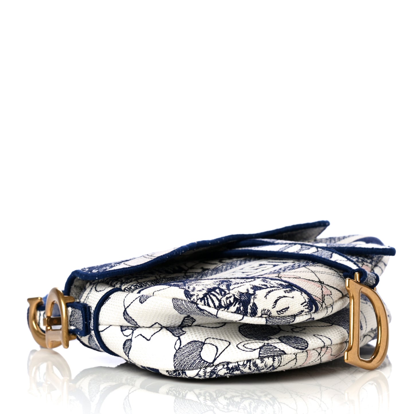 Canvas Embroidered Around the World Saddle Bag Blue